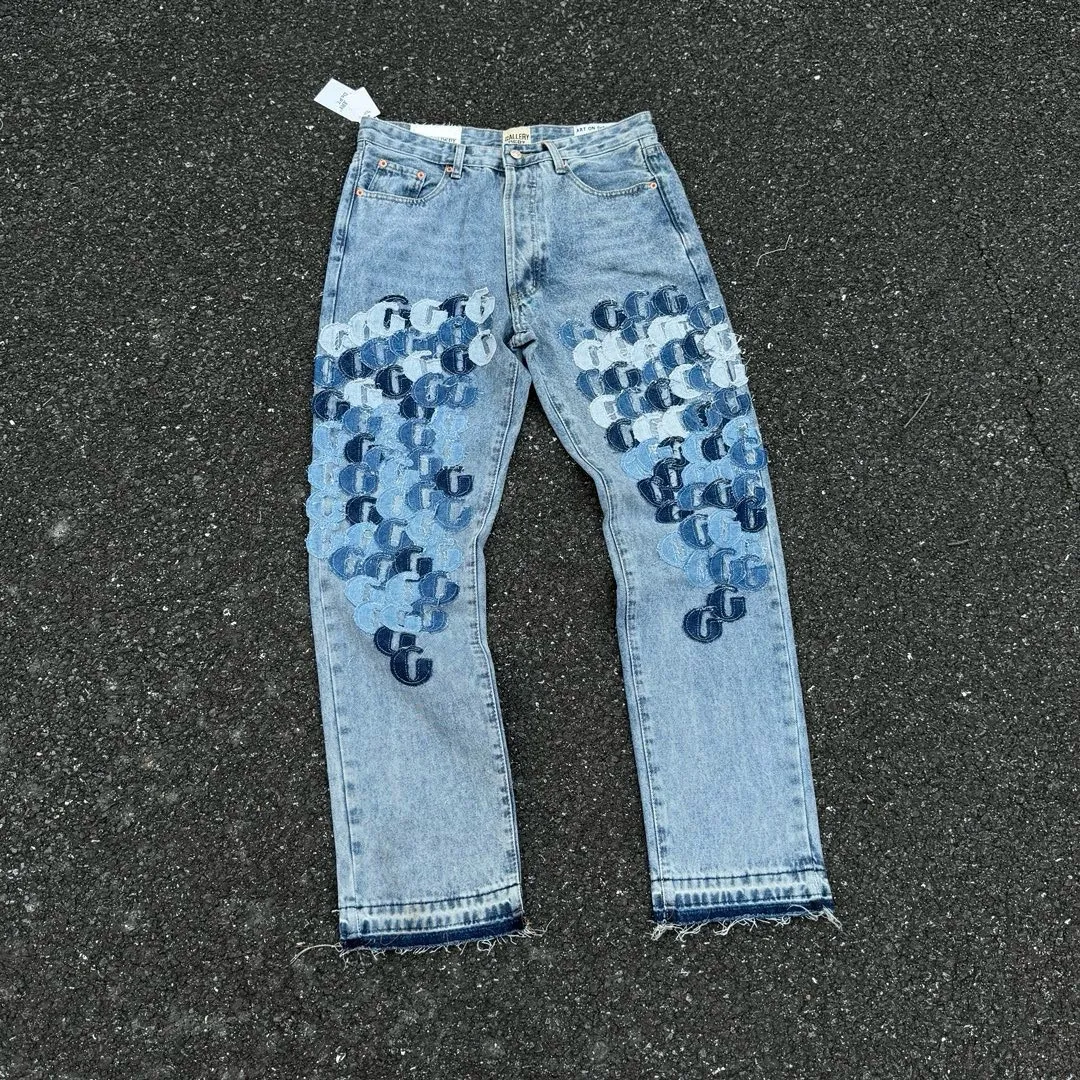 -Size upper body P286#G77 GALLERY DEPT.G letter patch pudding 5001 denim washed and distressed spliced jeans -Original purchase and pattern making to truly restore the ultimate vintage texture -Original hardware accessories, washed and other elevators, QR code analysis are all purchased from the original factory, high degree of restoration, you are welcome to compare with a certain product~ -Three-dimensional version Loose and comfortable, not picky about the figure, taller and slimmer, factory Seiko, original factory quality control, same style for men and women, can be matched with couples Versatile recommendation: must-have jeans for all seasons Color: blue Size: S-XXL (28-36)